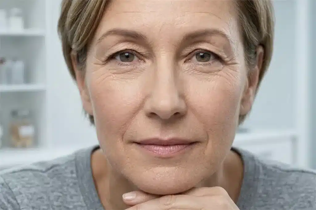 Porträt einer Frau, Augenpartie mit Schlupflidern